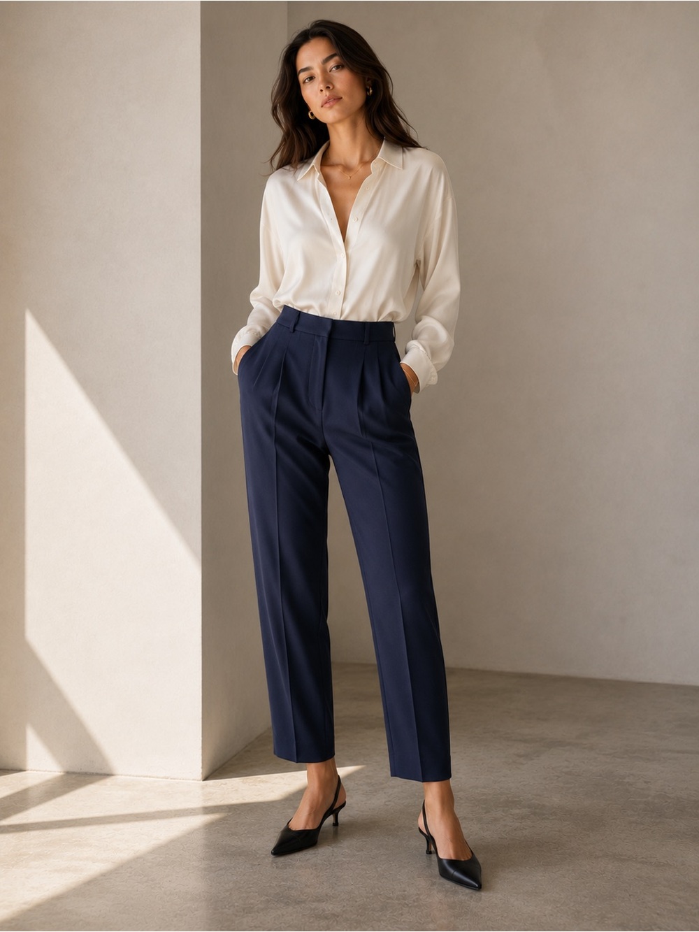 ARITZIA Babaton Vogue Pant Mirror Crepe Navy High-Rise Pleated Trouser Size 8